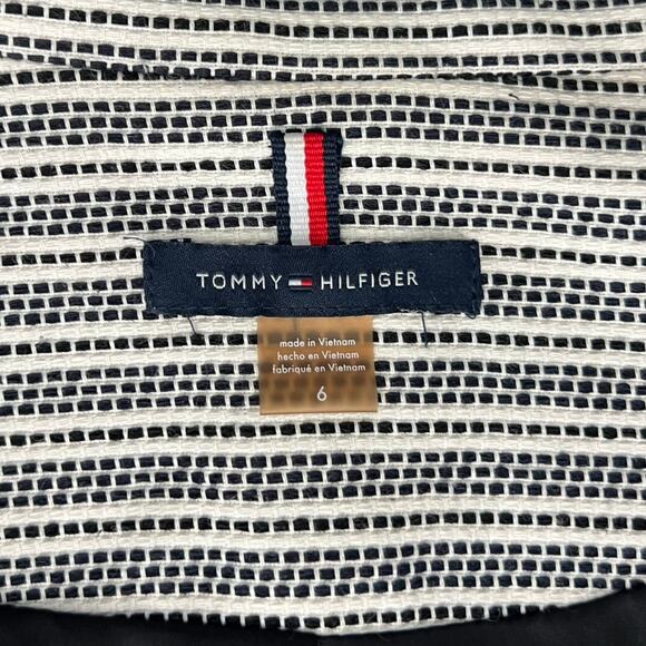 Tommy Hilfiger Navy Blue White Chevron Stripe Full Zip Blazer sz 6 Elbow Patches - Picture 7 of 12